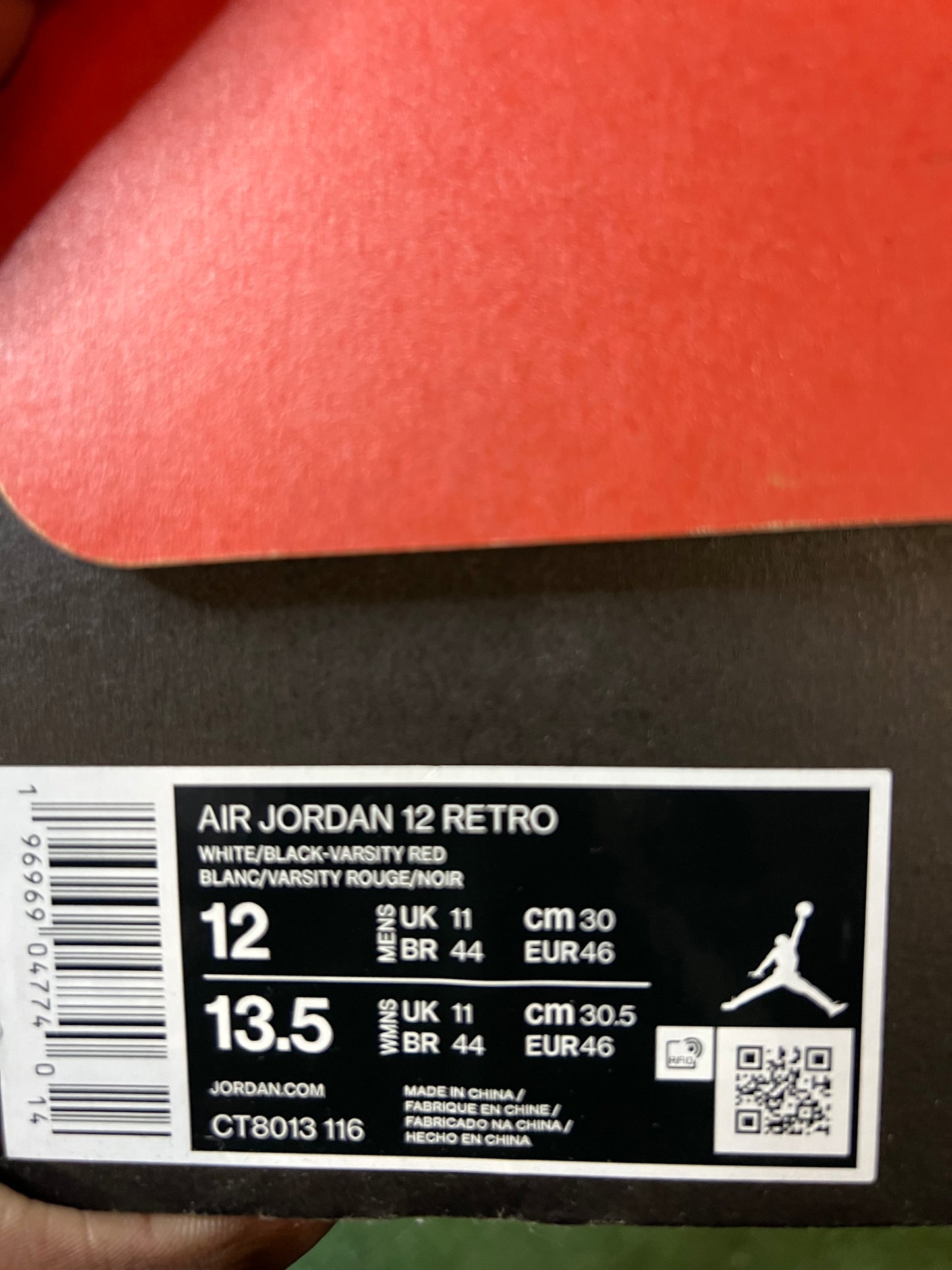 Jordan 12 cherry 2023 size 12men/13.5women
