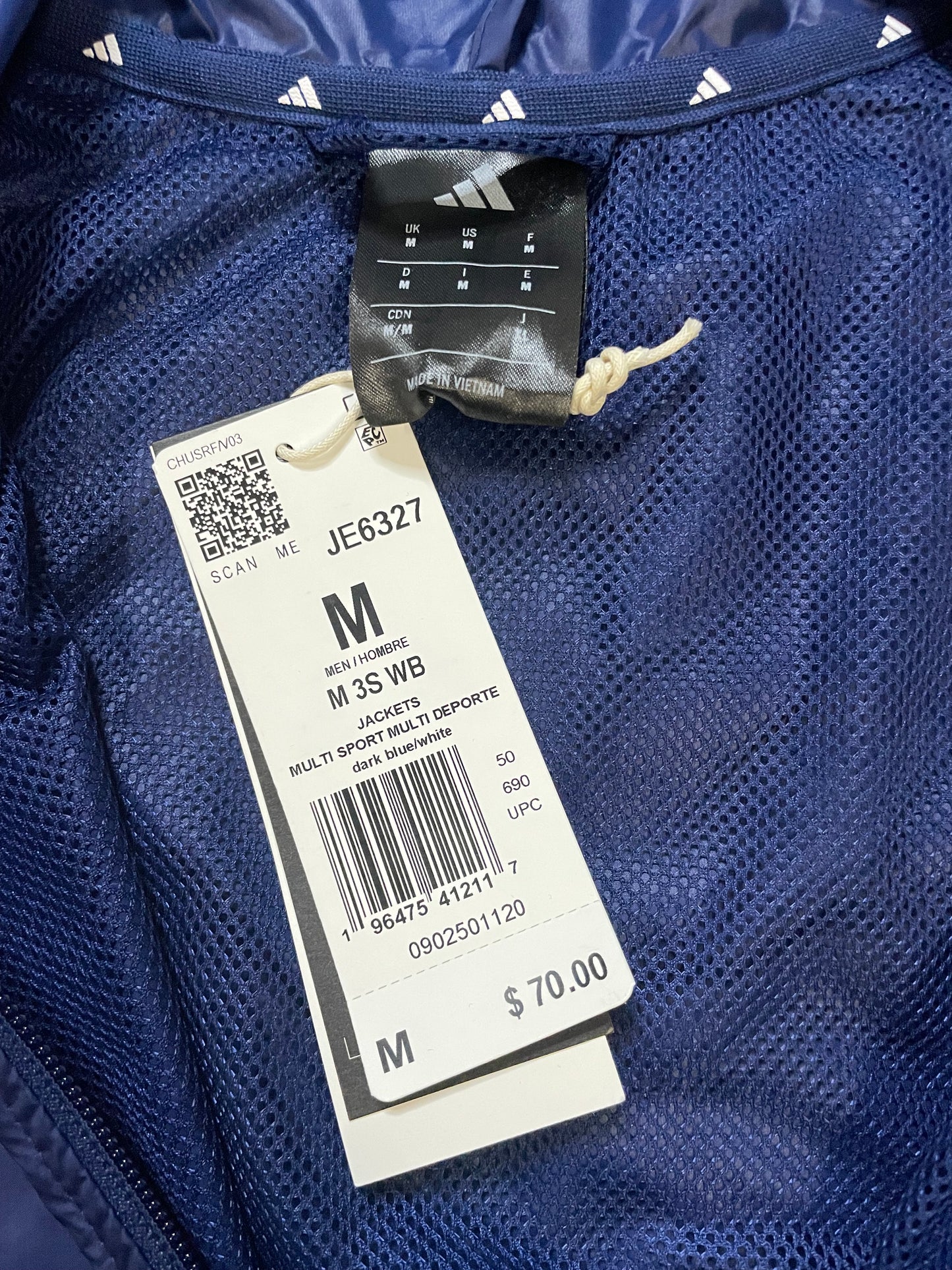 Adidas essentials navy & white windbreaker