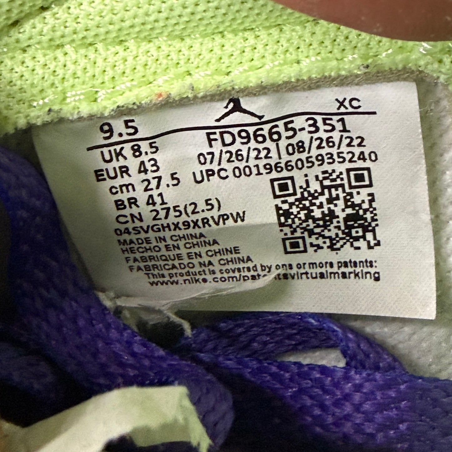 Jordan 1 Low Doernbecher 9.5 Men “Preowned”