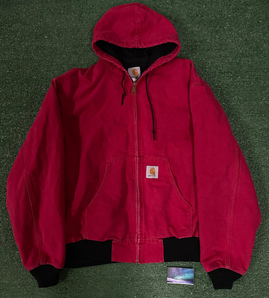 Vintage 2000s Carhartt cherry red hooded jacket