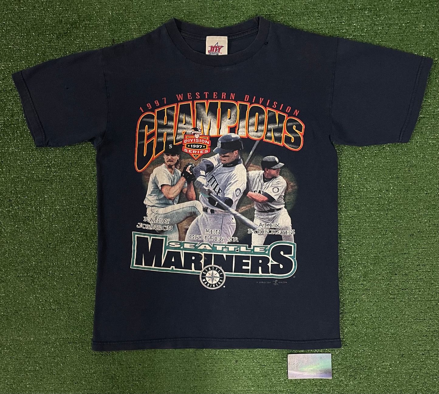 Vintage 1997 western division champions Seattle mariners Randy Johnson Ken Griffey jr Alex Rodriguez tee