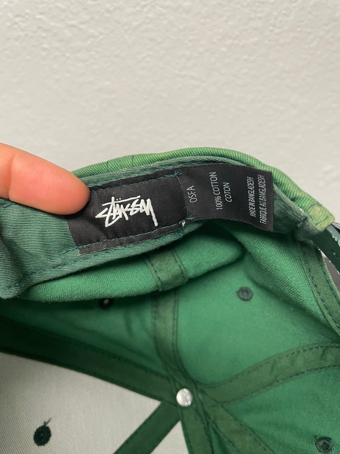 Stussy green and white embroidered hat