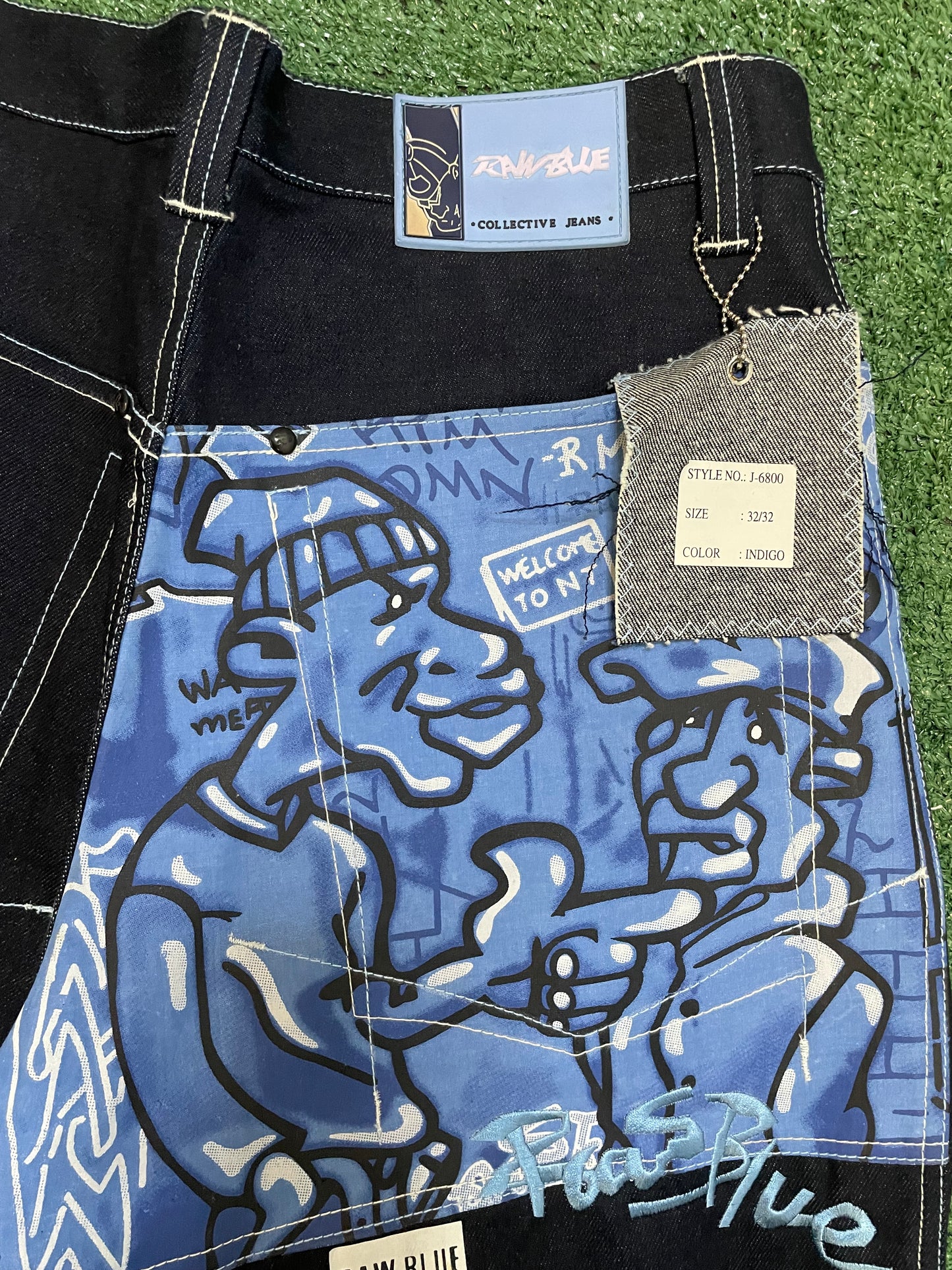 Vintage 1990s Raw Blue dark wash graphic jeans
