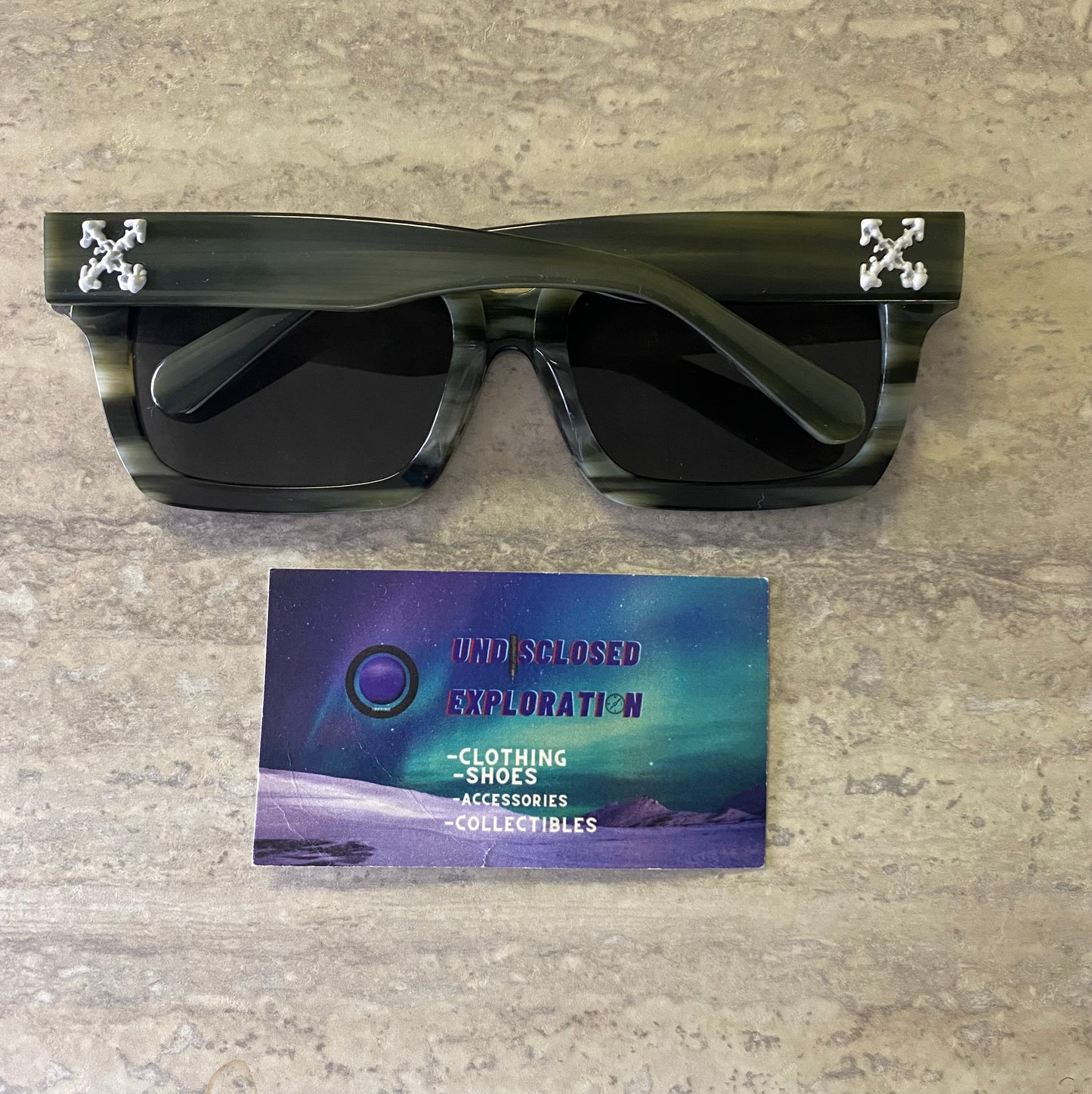 Off-white square dark sage green sunglasses