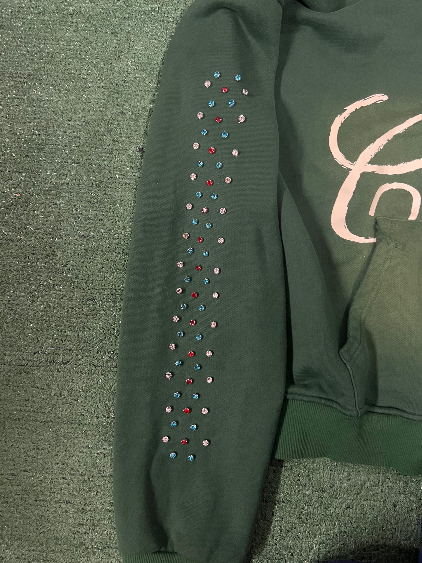 Cactus valley forest green rhinestone zip up hoodie