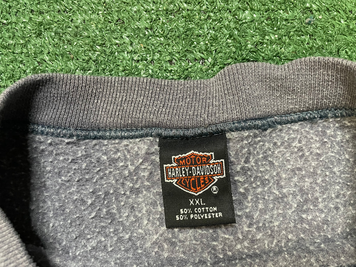 Vintage 1990s Harley Davidson embroidered grey El Paso Texas flame crewneck
