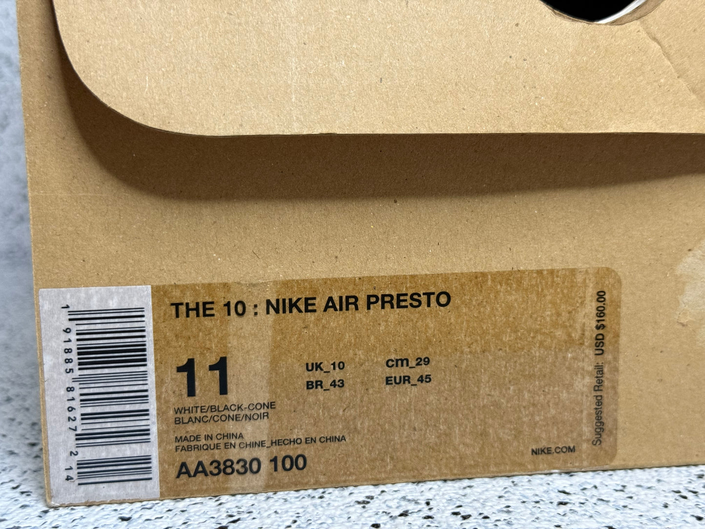 Nike Off White Presto White 11 Men/12.5 Women “Preowned”