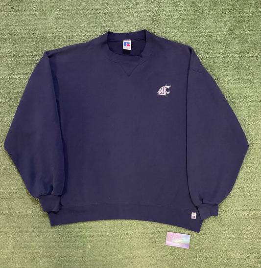 Vintage 1990s WSU Washington state university navy and grey embroidered crewneck