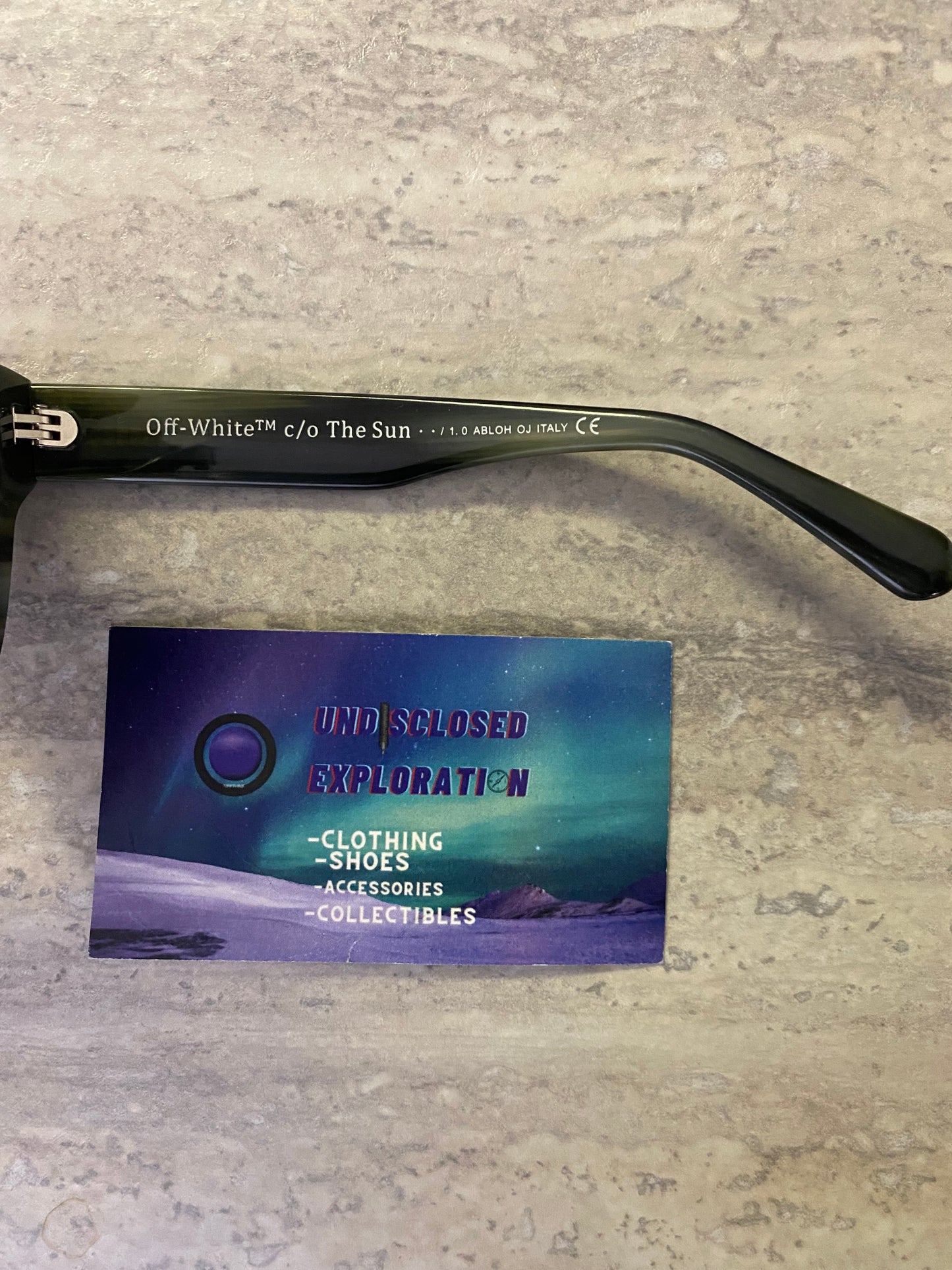 Off-white square dark sage green sunglasses