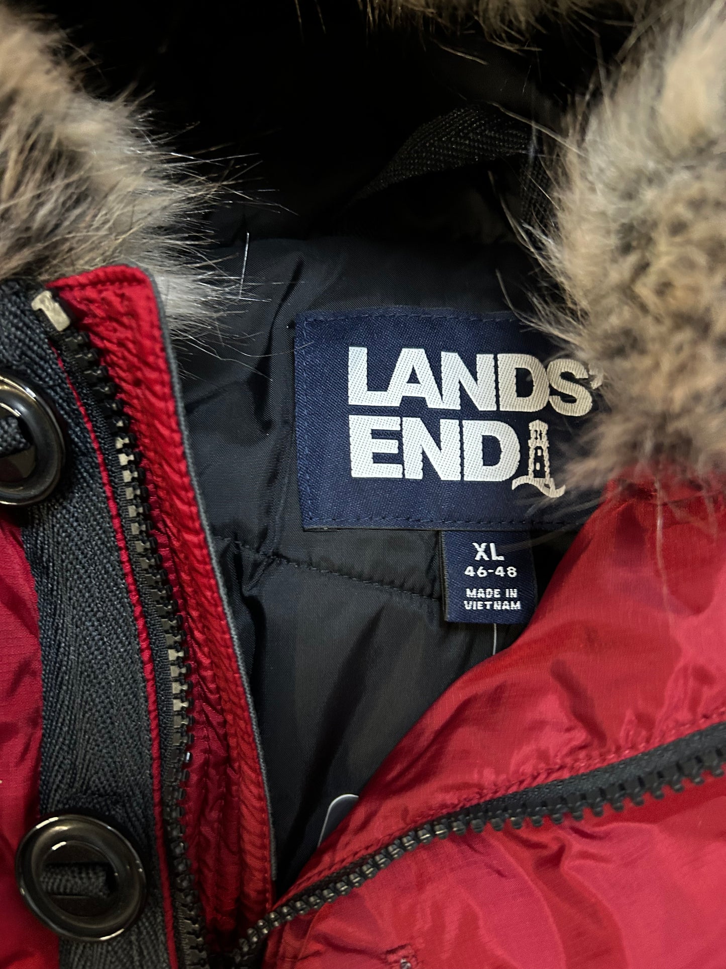 Lands End expedition red parka jacket