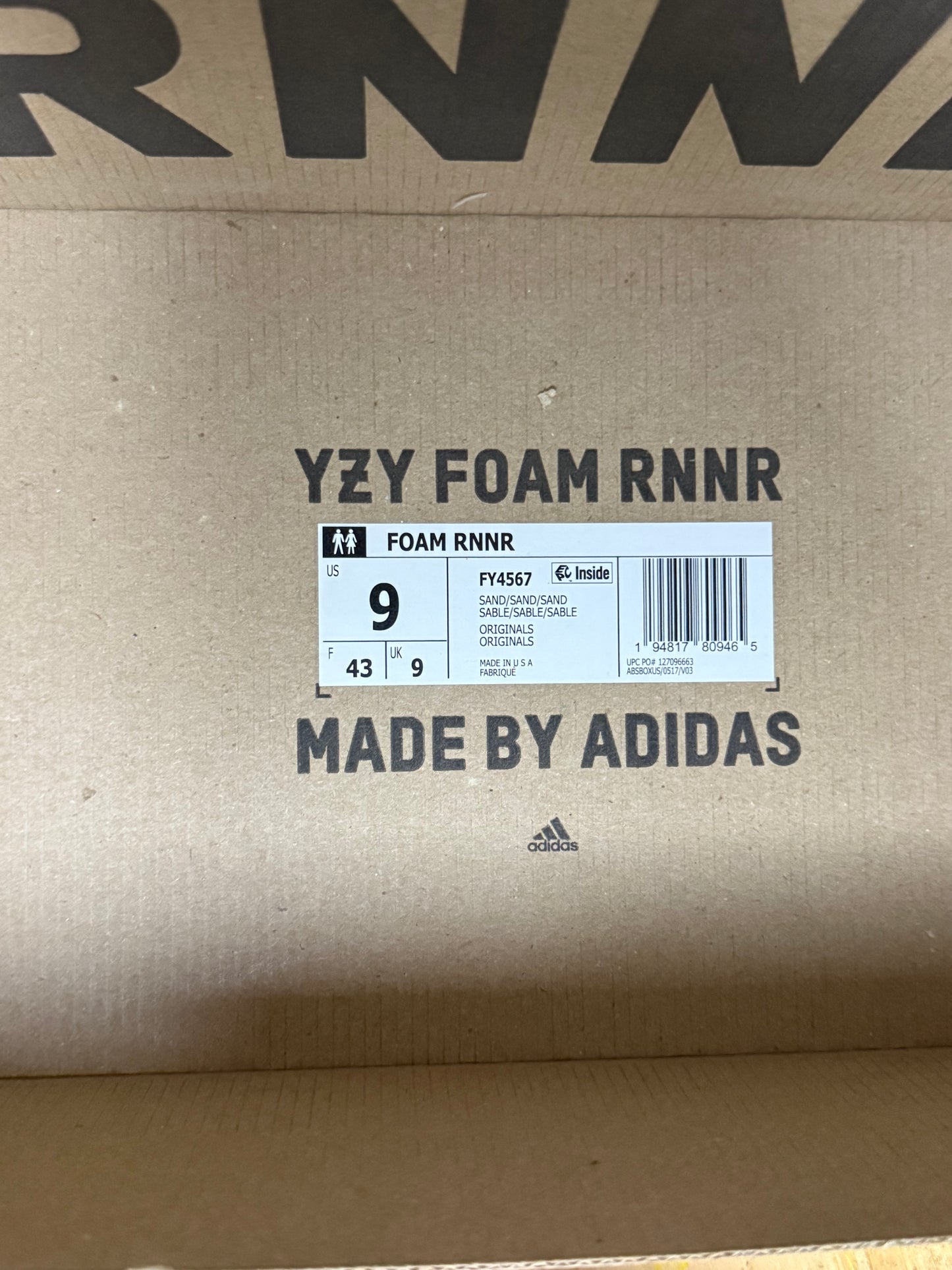 Adidas Yeezy Foam Runner Sand 9 Men/10.5 Women “Preowned”