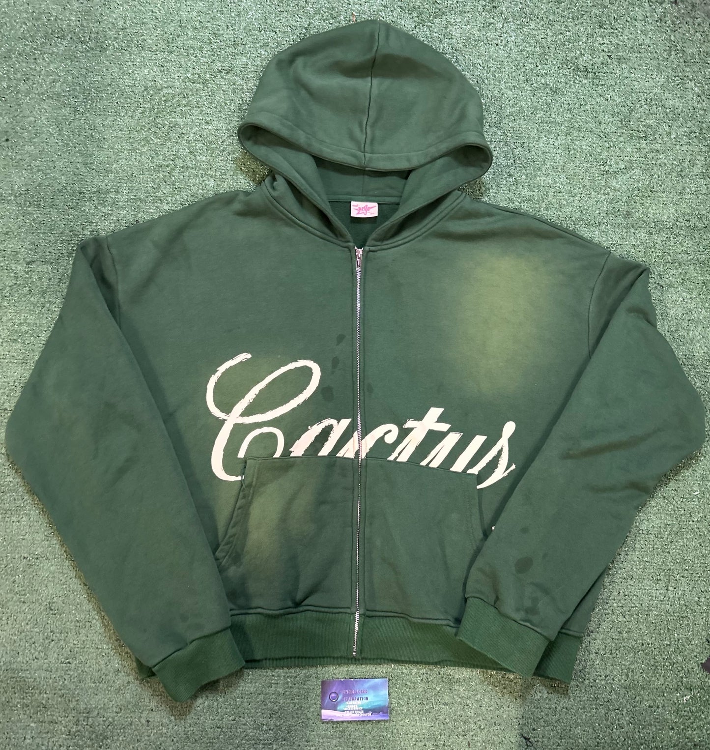 Cactus valley forest green rhinestone zip up hoodie