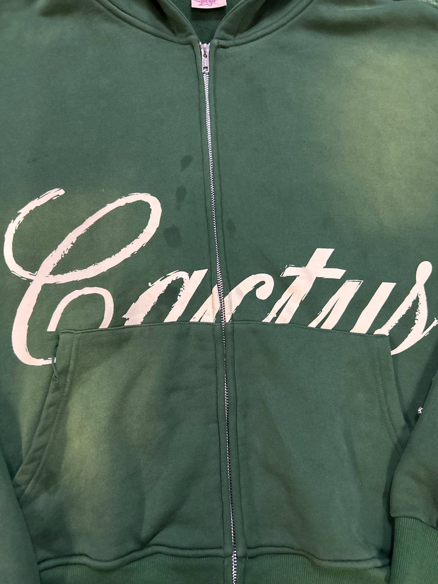 Cactus valley forest green rhinestone zip up hoodie