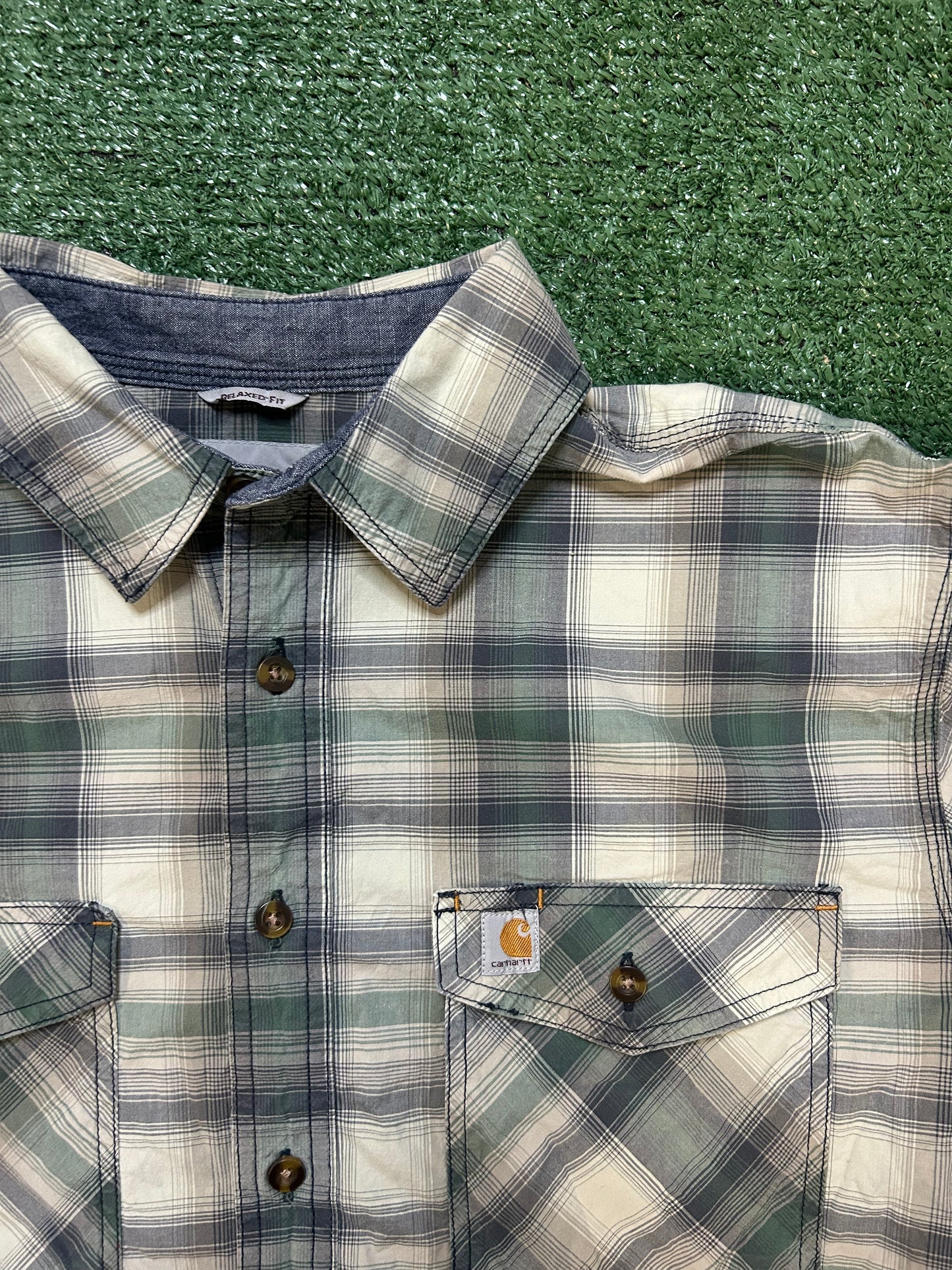 Carhartt green button up short sleeve