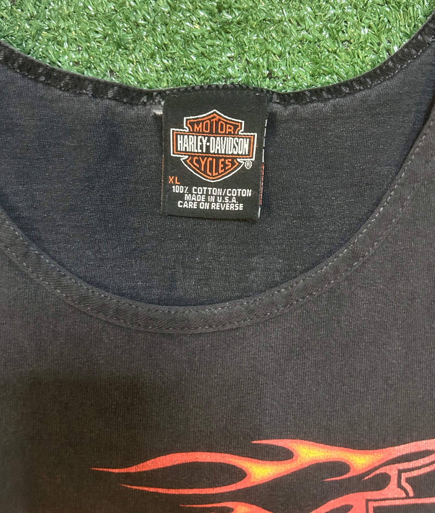 Vintage 2000s Harley Davidson flame distressed tank top
