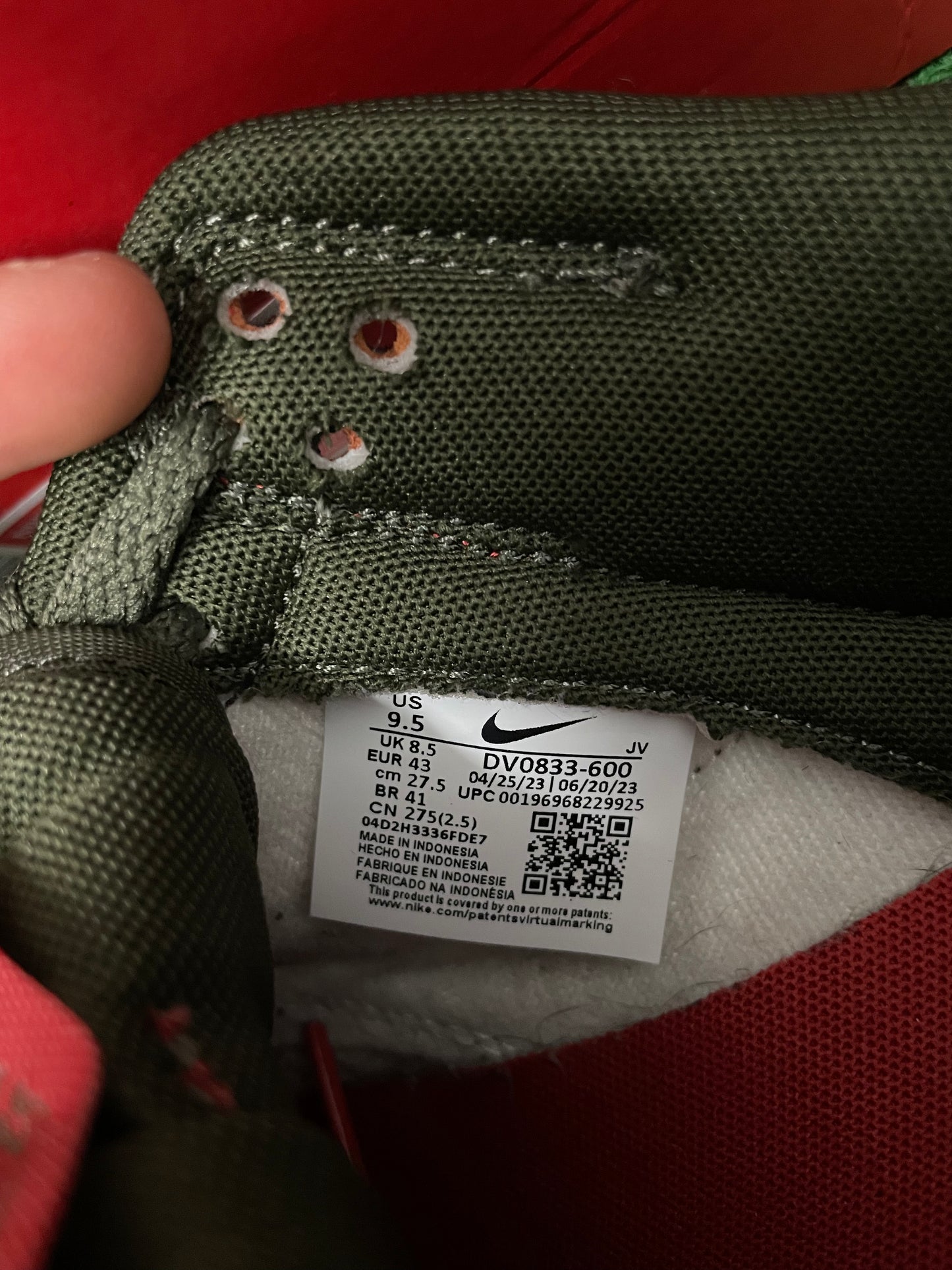 Nike dunk low cargo khaki mystic red size 9.5men/11women