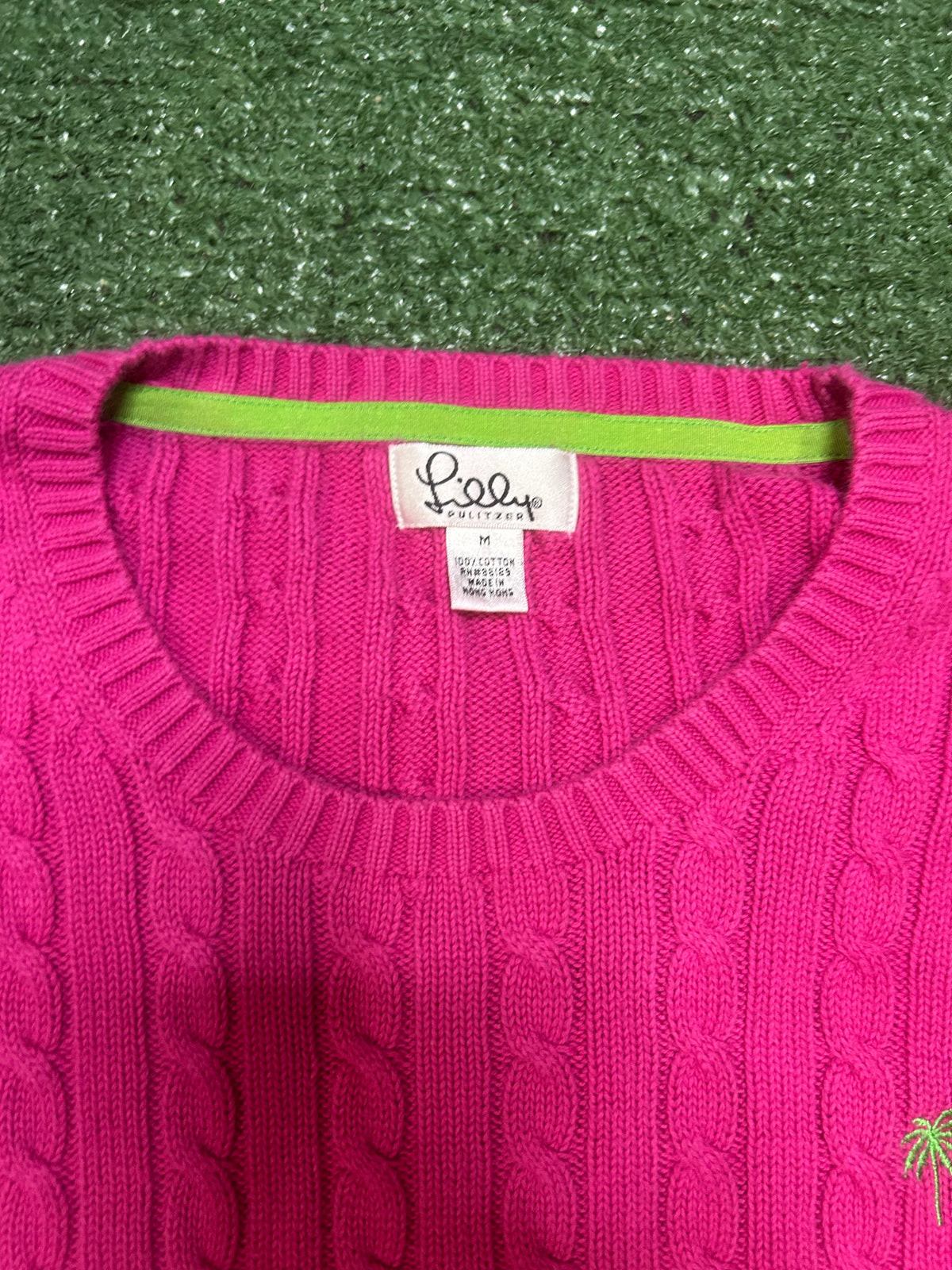 Lily Pulitzer fuchsia pink cable knit sweater