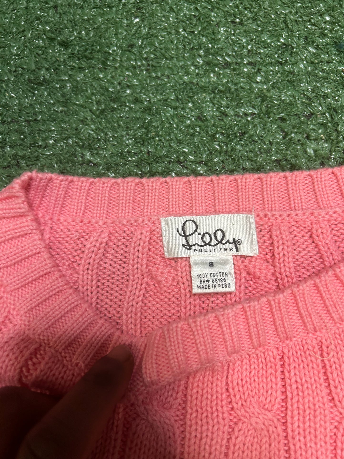 Lily Pulitzer pink cable knit crewneck