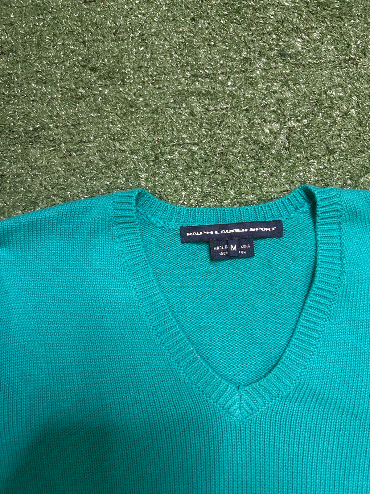 Ralph Lauren V neck turquoise sweater neck
