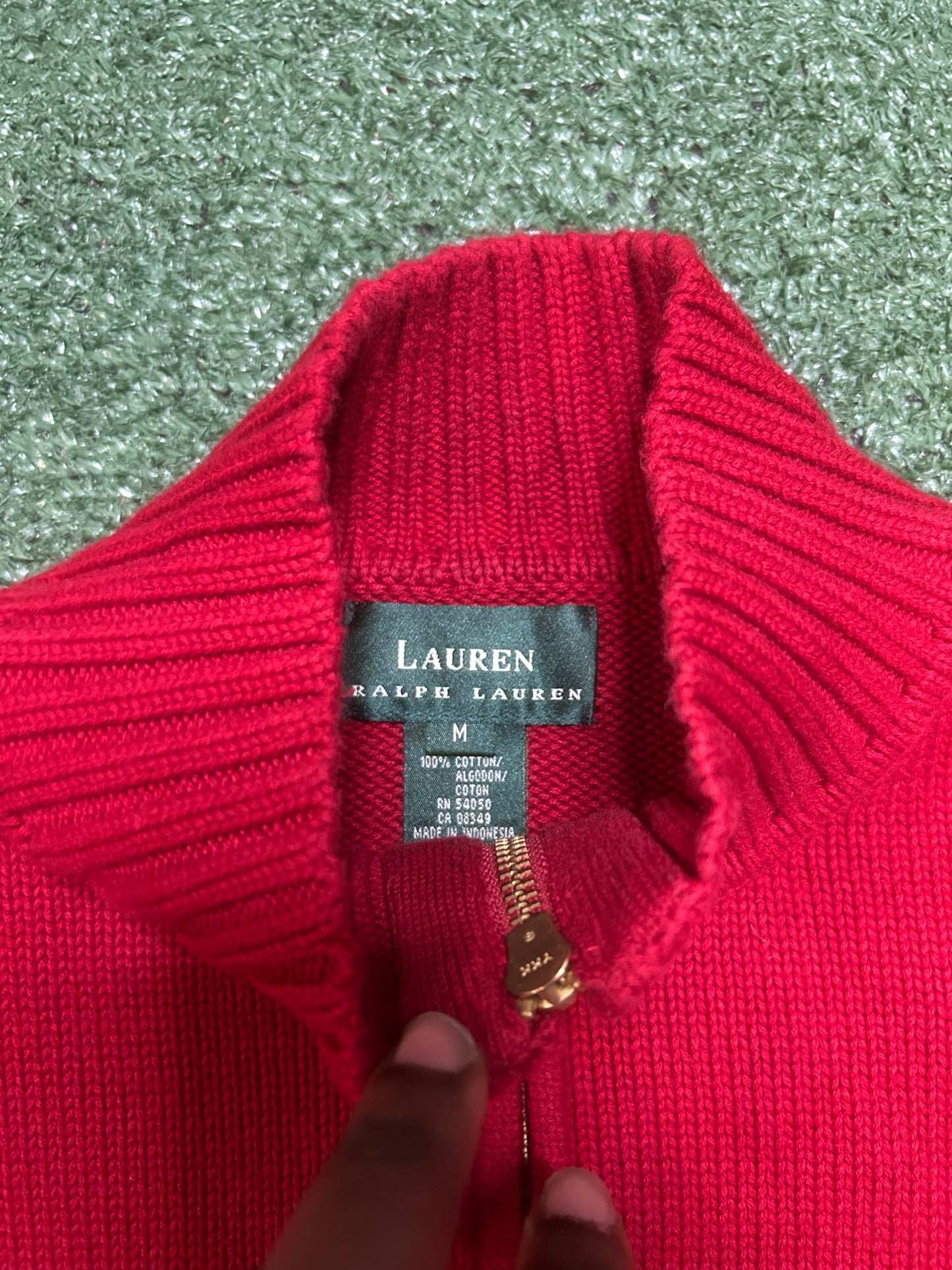 Ralph Lauren Red quarter zip crest logo sweater