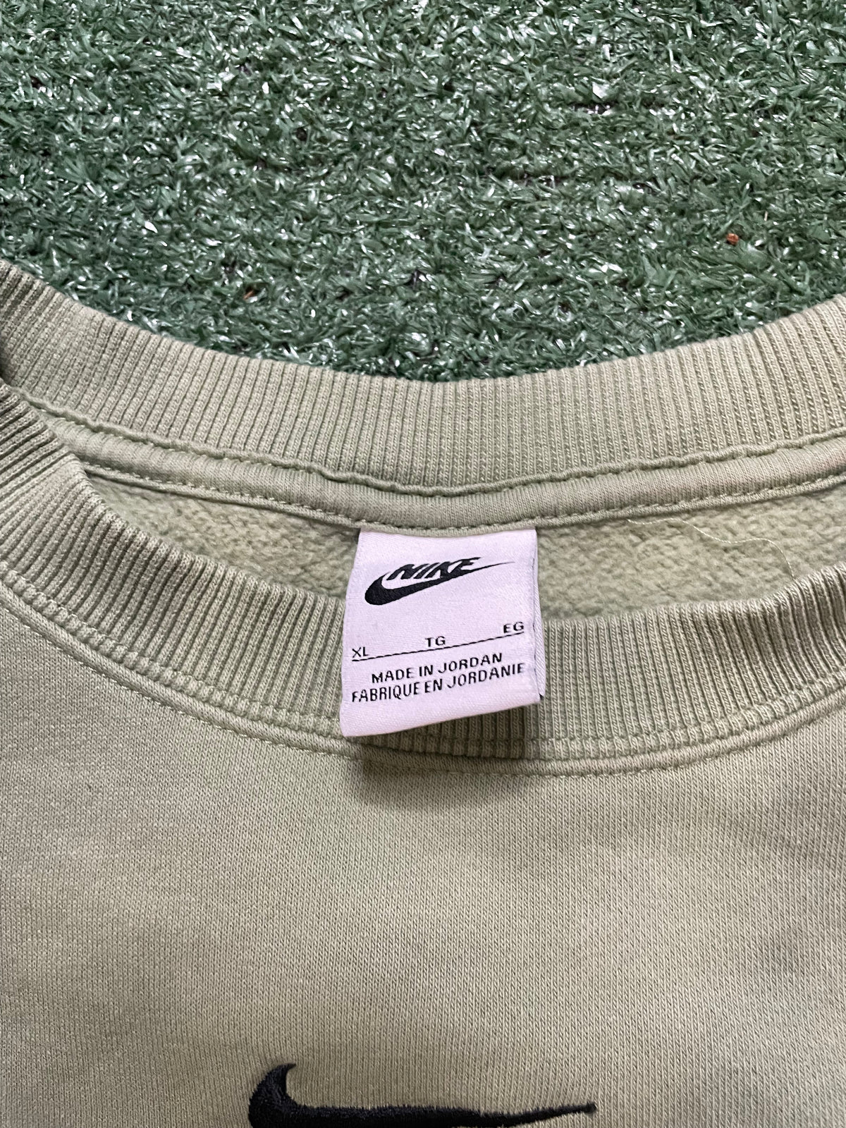 nike sage green center swoosh crewneck