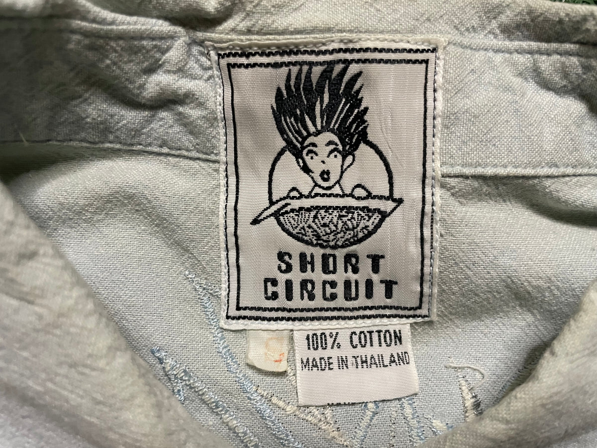 Vintage Short Circuit embroidered floral light blue button up