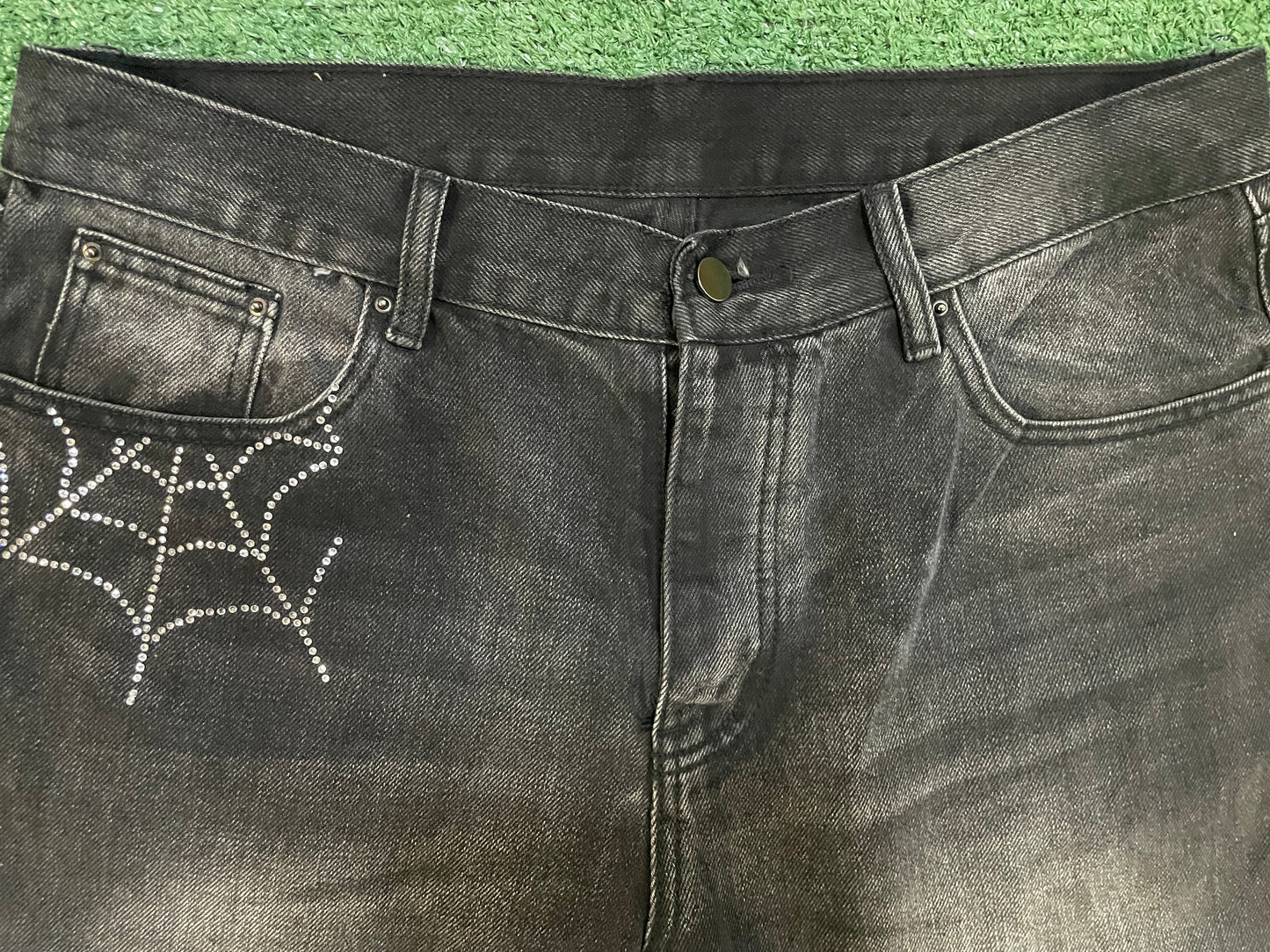 Mnml spiderweb rhinestone jeans