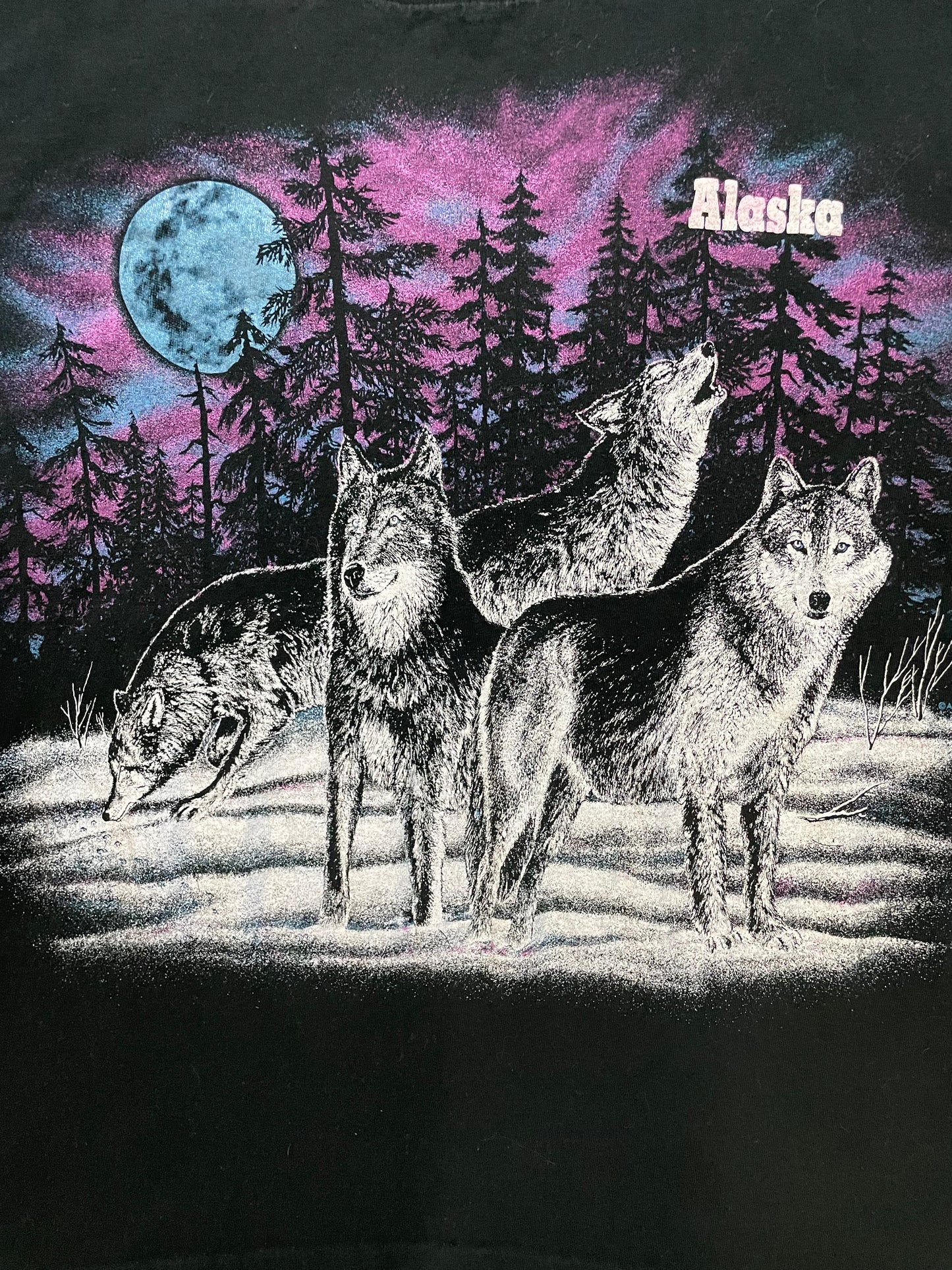 Vintage 1990s Alaska wolves tee