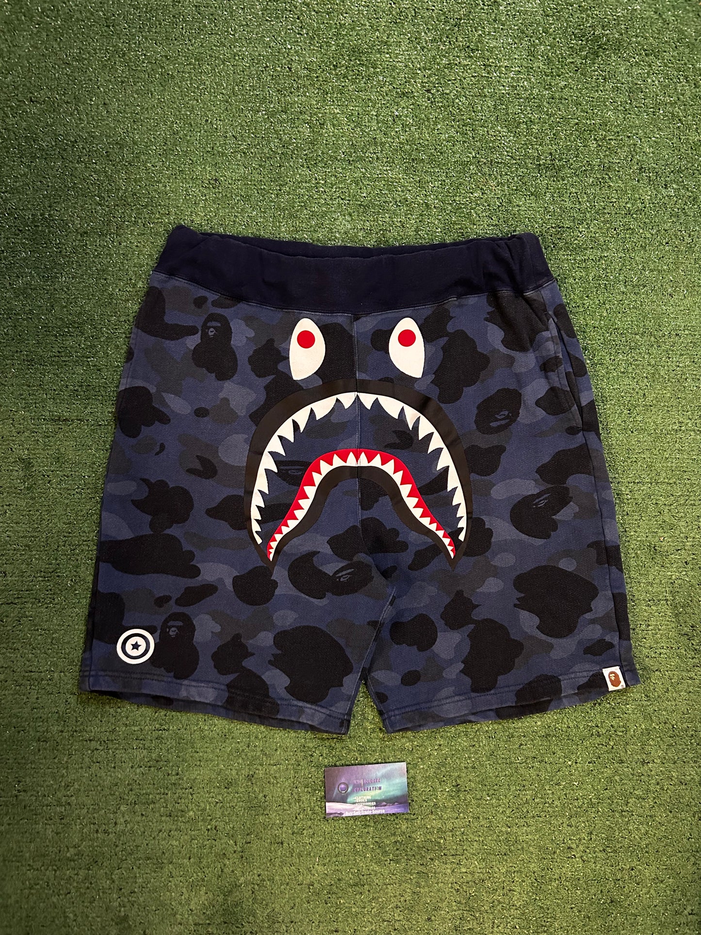 Bape Blue camo shark shorts