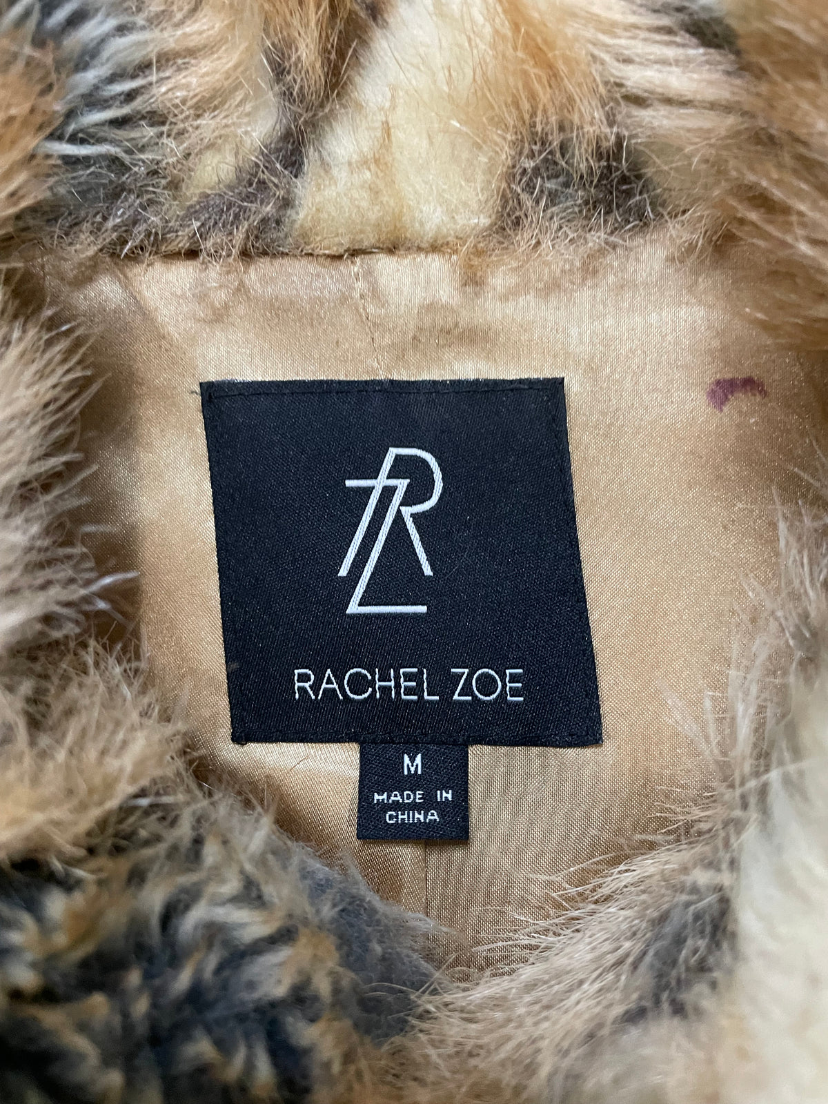 Rachel Zoe Camel Brown Tan Leopard Faux Fur Satin Lined Vest