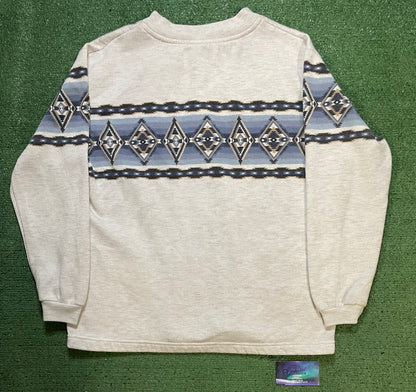 Vintage 1980s Aztec geometric design button up Sweater