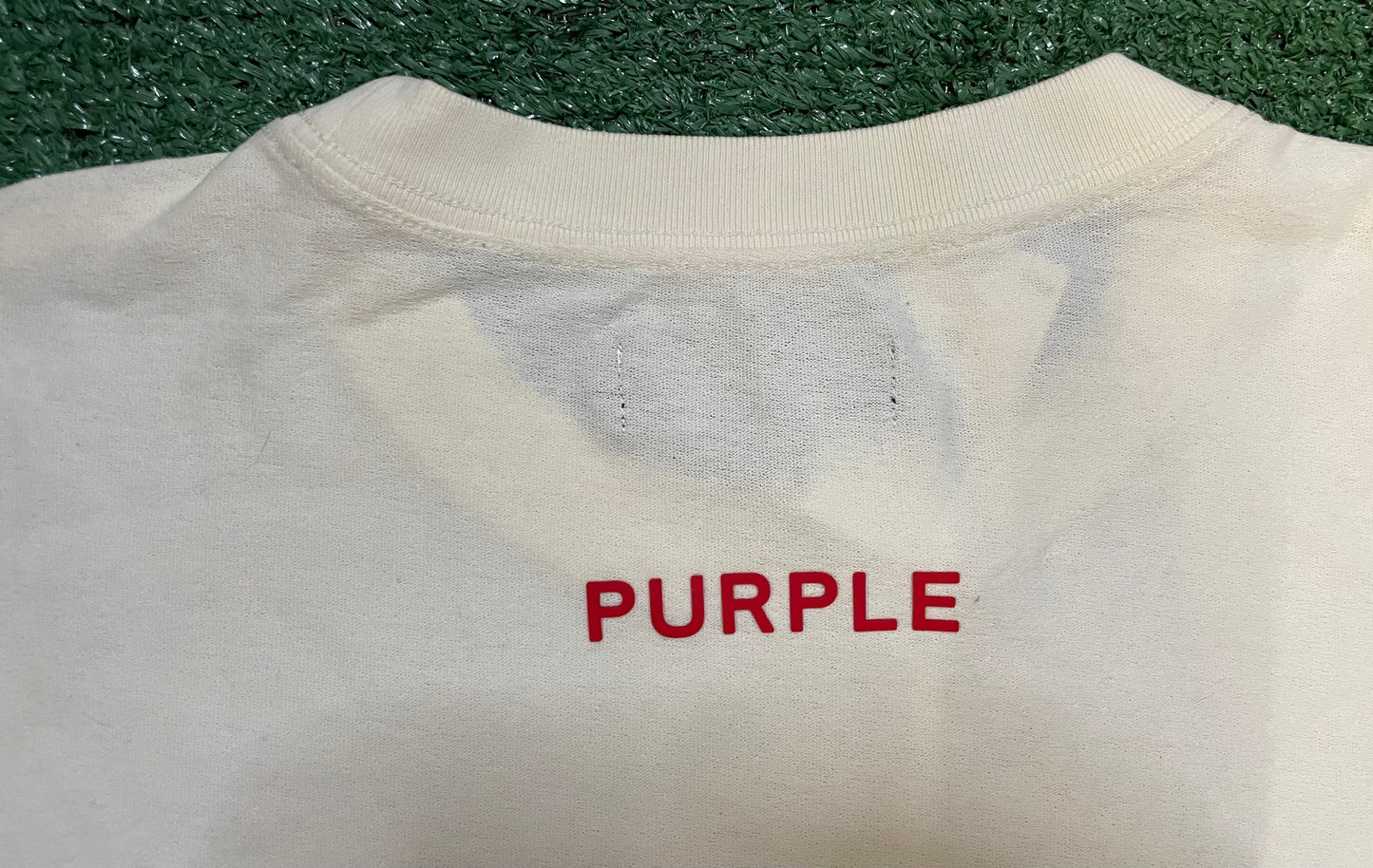 Purple brand embroidered logo cream tee