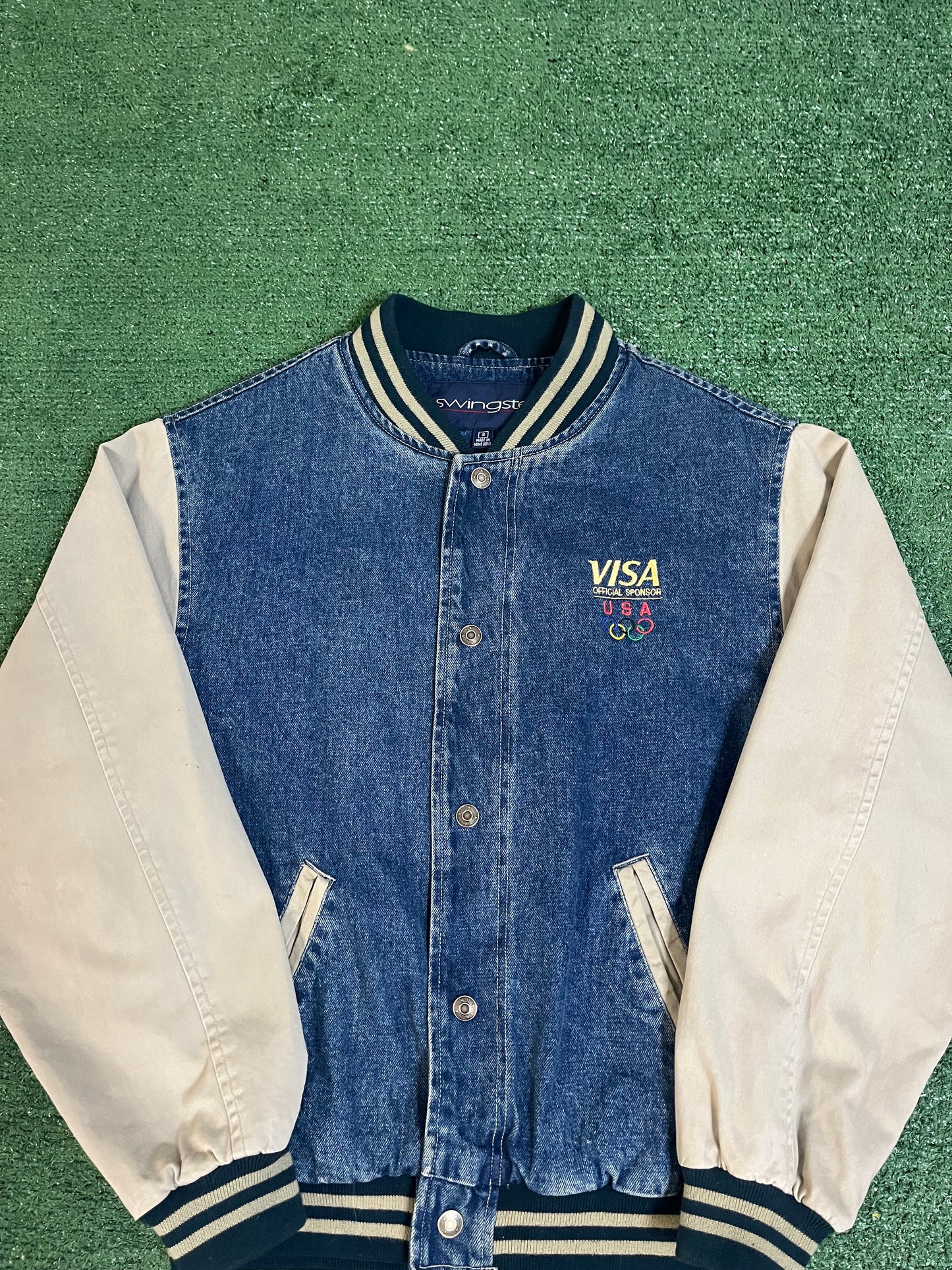 Vintage Visa Olympics denim varsity jacket