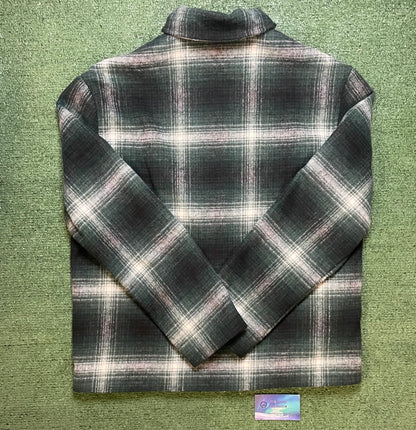 H&M wool blend white and green zip up flannel