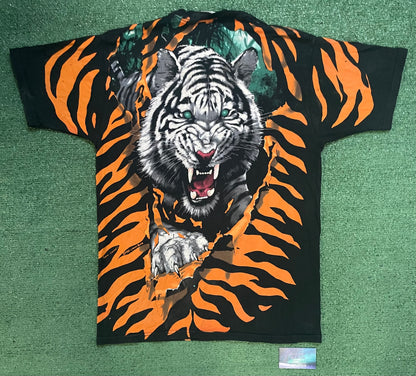 Vintage 1990s Tiger all over print liquid blue John conell tee