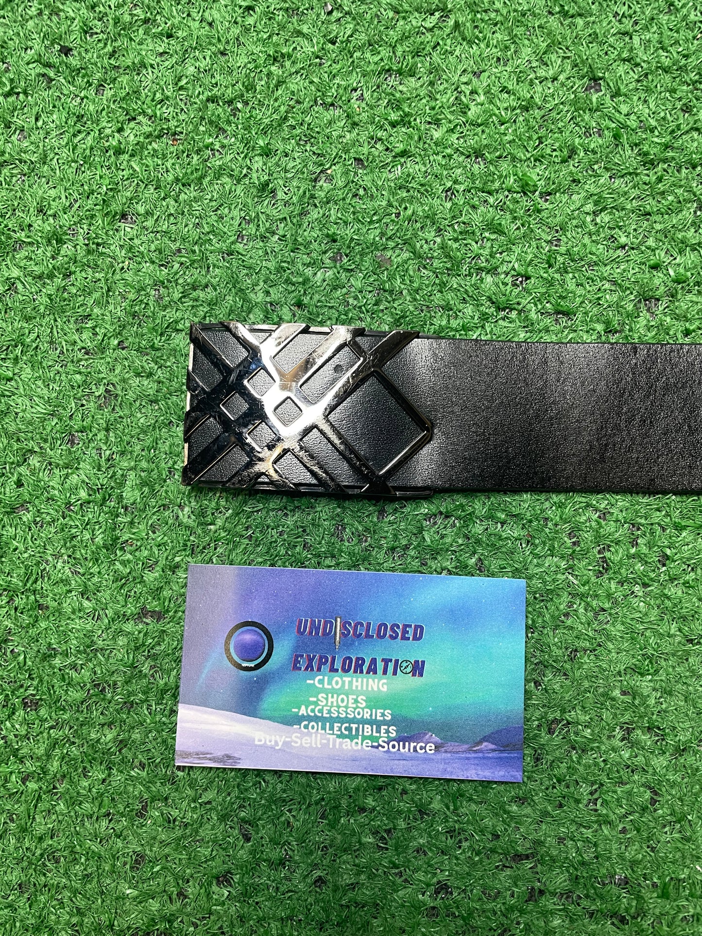 Burberry black leather check buckle belt