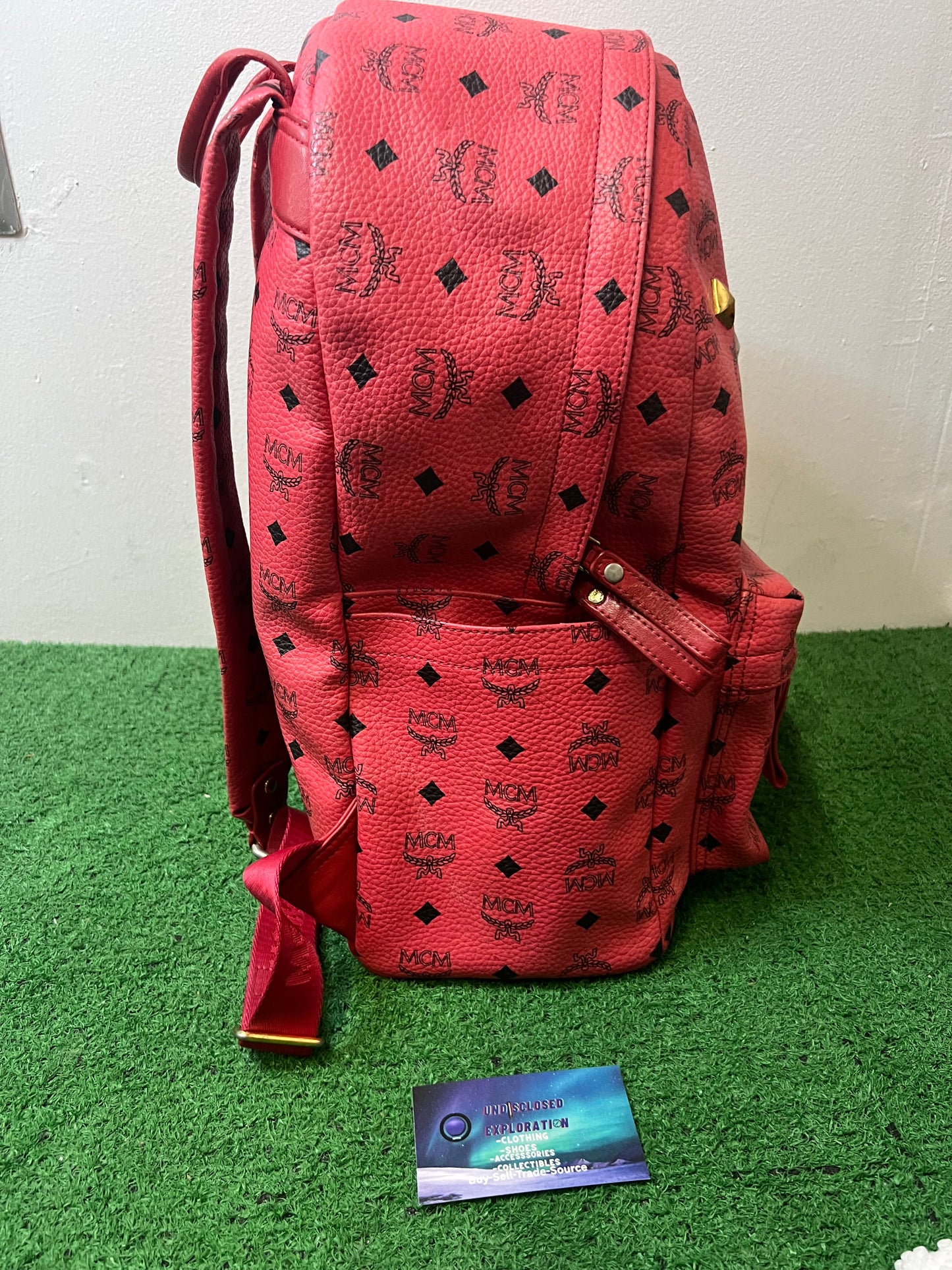 MCM visetos leather studded red backpack