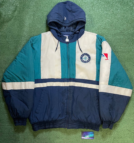 Vintage 1990s Seattle Mariners logo athletic puffer jacket