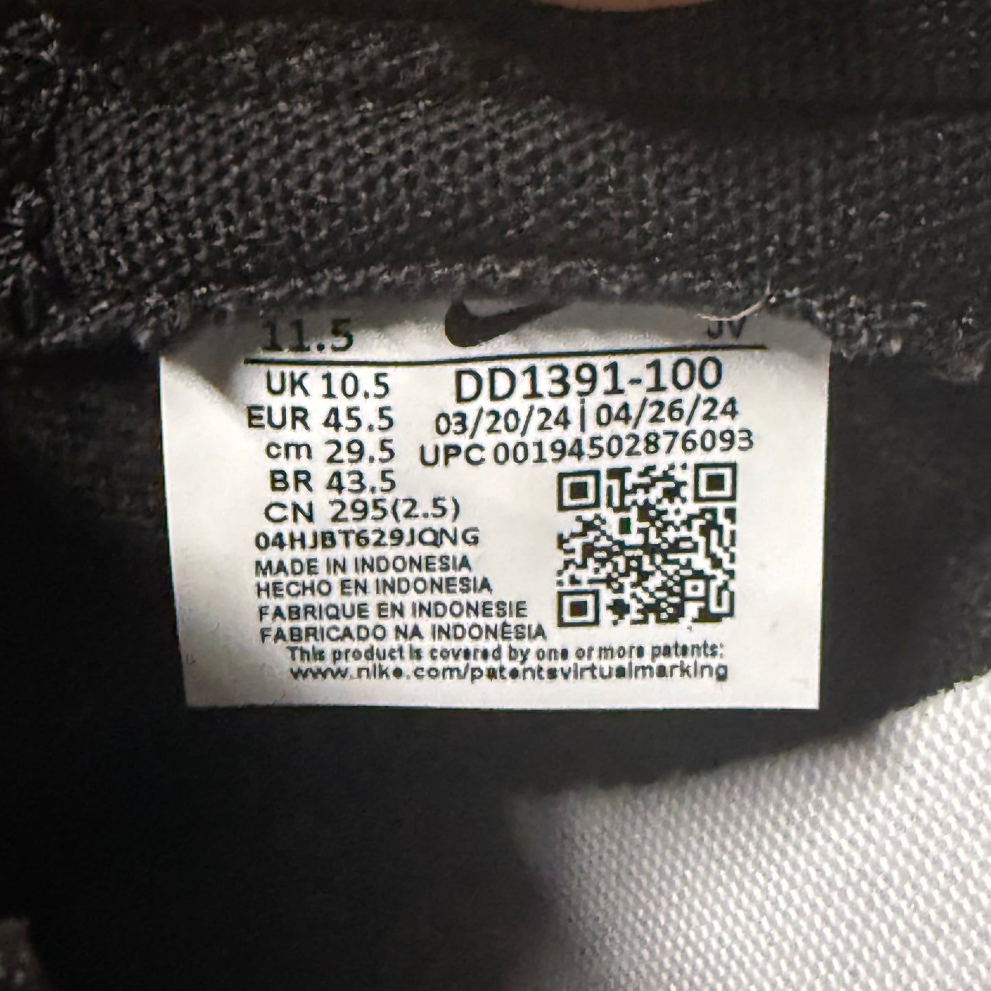 Nike Dunk Low Black White 11.5 Men “Preowned”