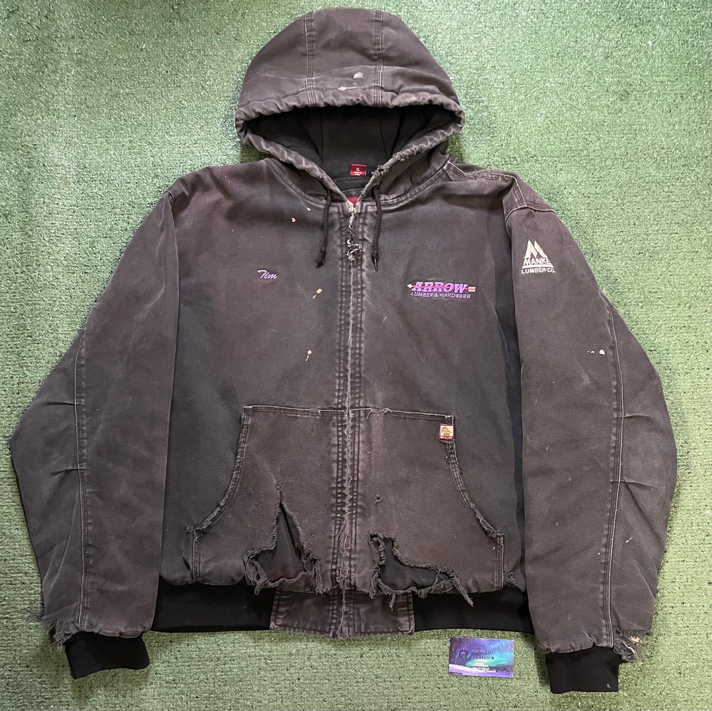 Vintage Dri-Duck black hooded distressed jacket