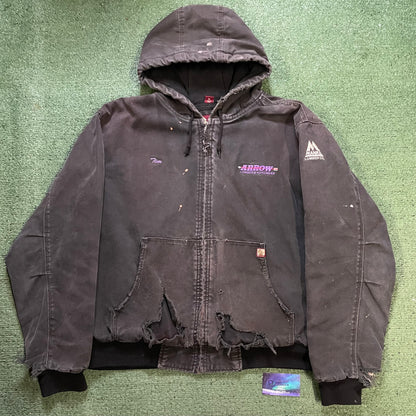 Vintage Dri-Duck black hooded distressed jacket