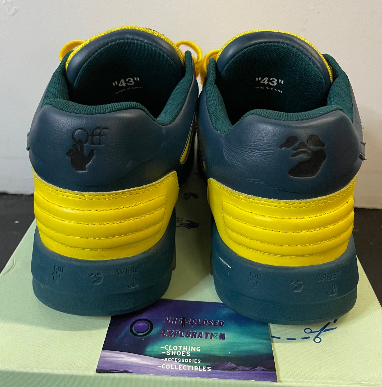Off white out of office blue and yellow size 10men/11.5women(EU 43)