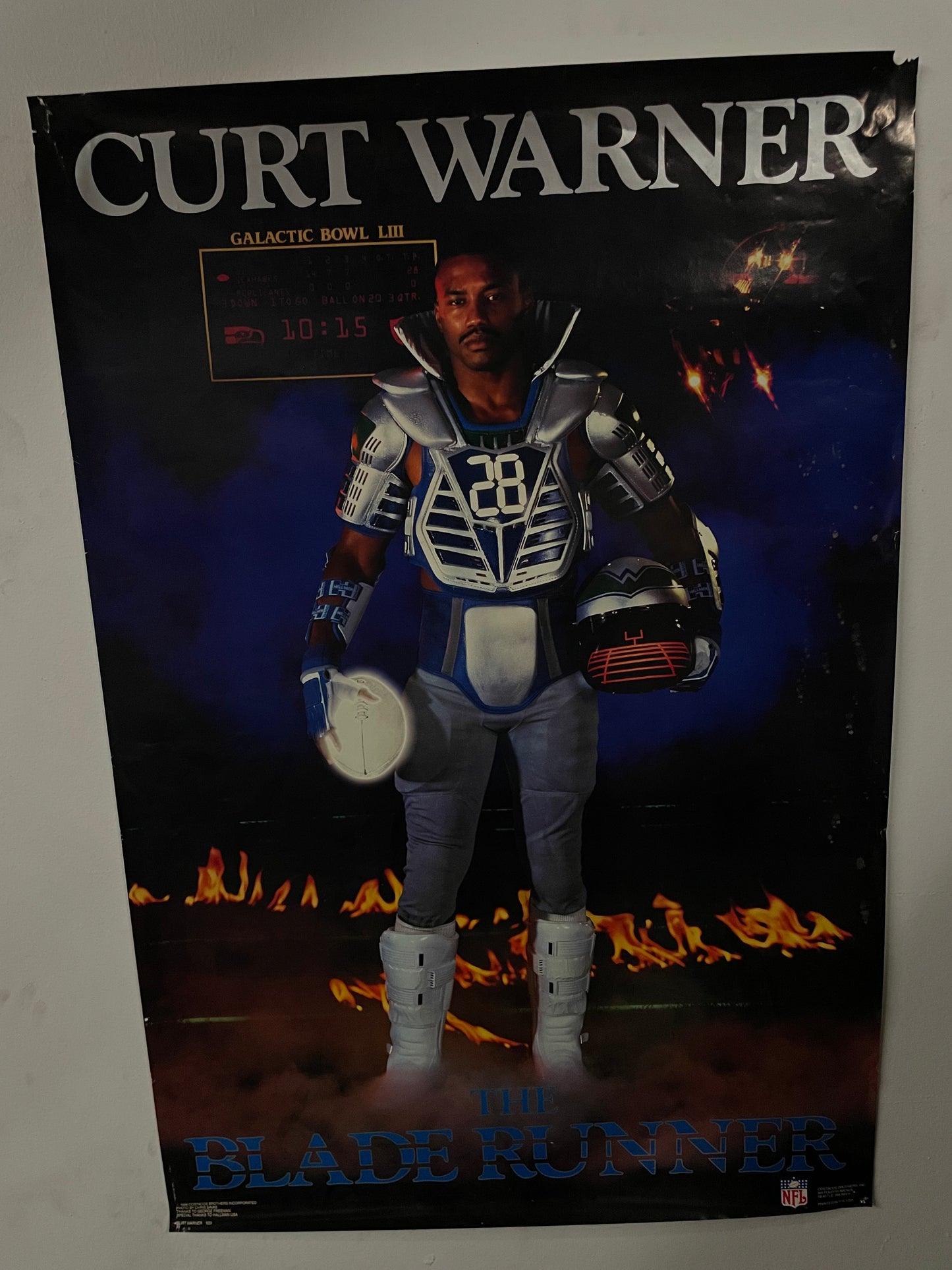 Vintage 1980s Curt Warner blade runner Seattle Seahawks poster