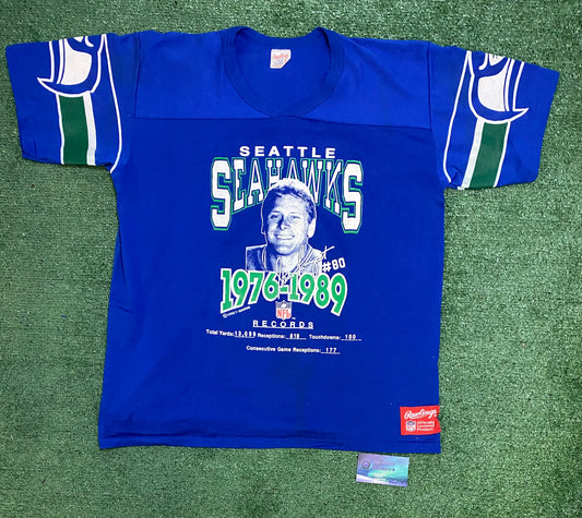 Vintage 1980s Seattle Seahawks Steve Largent record Tee