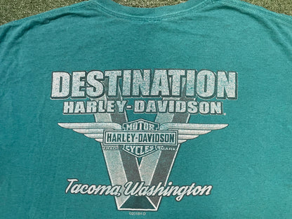 Harley Davidson motorcycle teal Tacoma tee