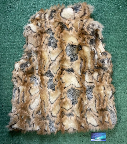 Rachel Zoe Camel Brown Tan Leopard Faux Fur Satin Lined Vest
