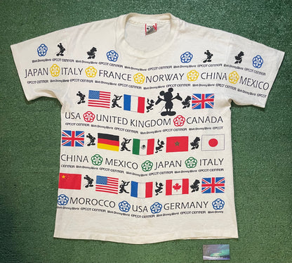 Vintage 1990s Walt Disney world Epcot center all over print flag tee
