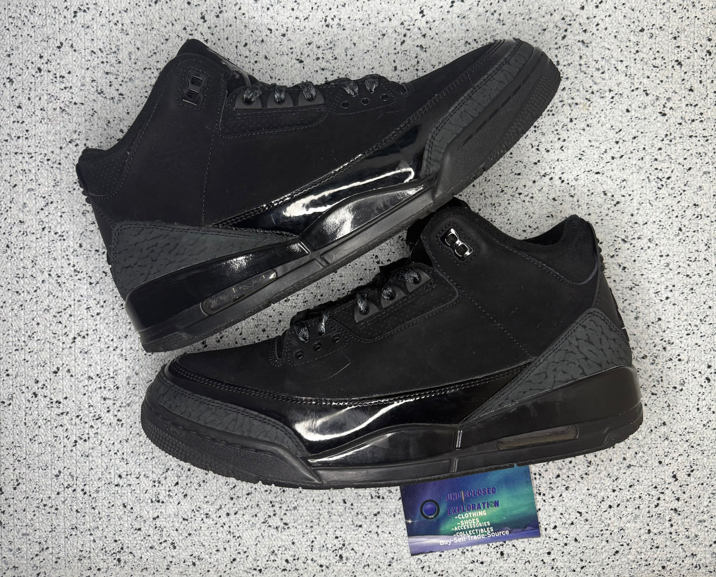 Jordan 3 Black Cat 10.5 Men/12 Women “Preowned”