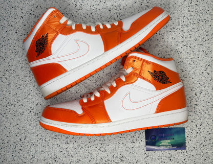 Jordan 1 Mid Electro Orange 10.5 Men/12 Women “Preowned”