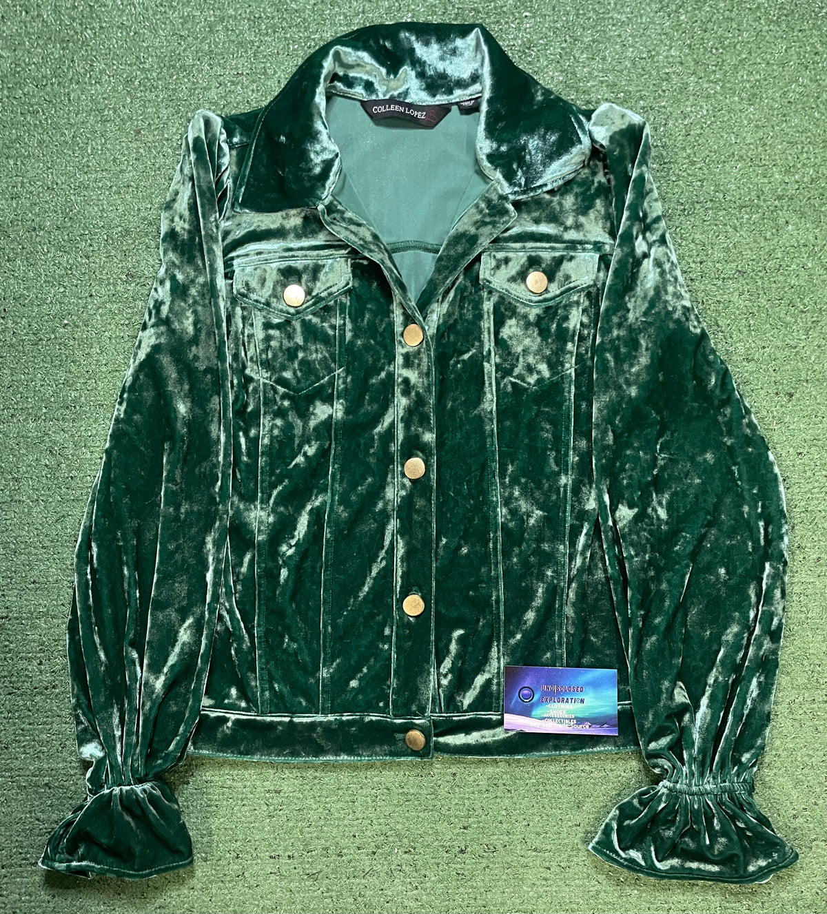 Colleen Lopez velvet green button up